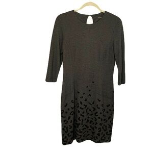 J. McLaughlin Women’s Small Charcoal Black Animal Leopard Hem Long Sleeve Dress